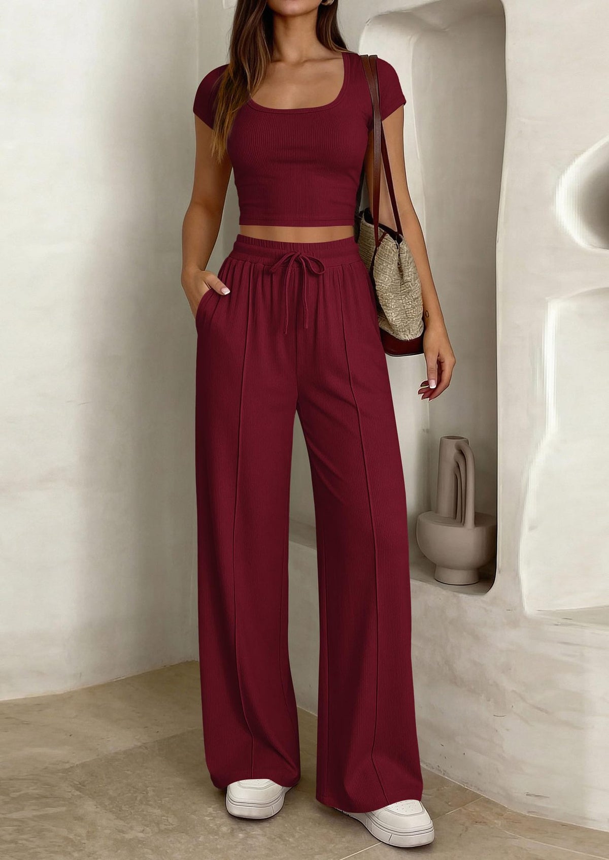 Women's Crop Top & Wide Leg Pants Se