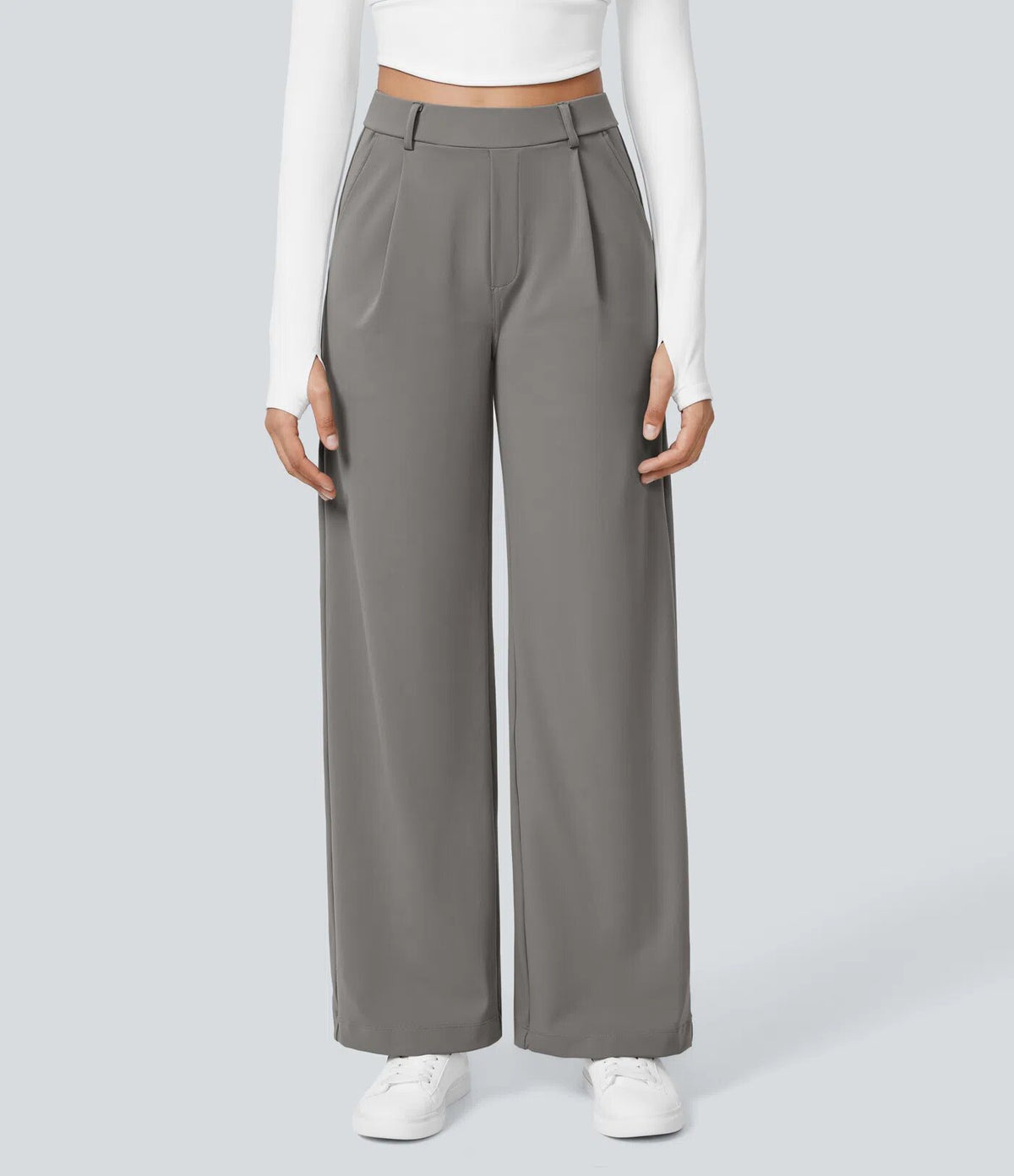 Women's High-Waisted Pleated Wide Leg Trousers - Tailored Workwear Pants
