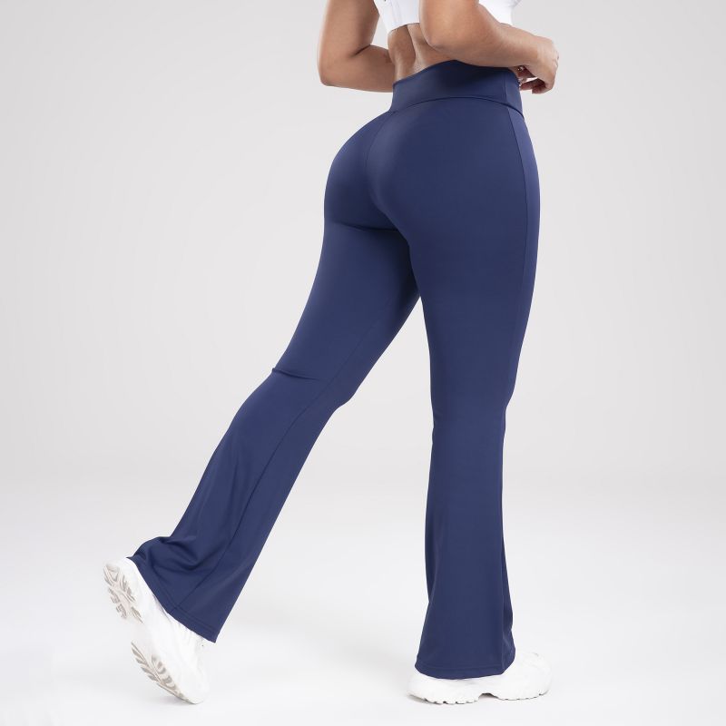 Pantalones acampanados de cintura alta y elásticos para mujer